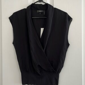 THEORY Draped Combo Top M Black Silk Combo J0502504 NWT